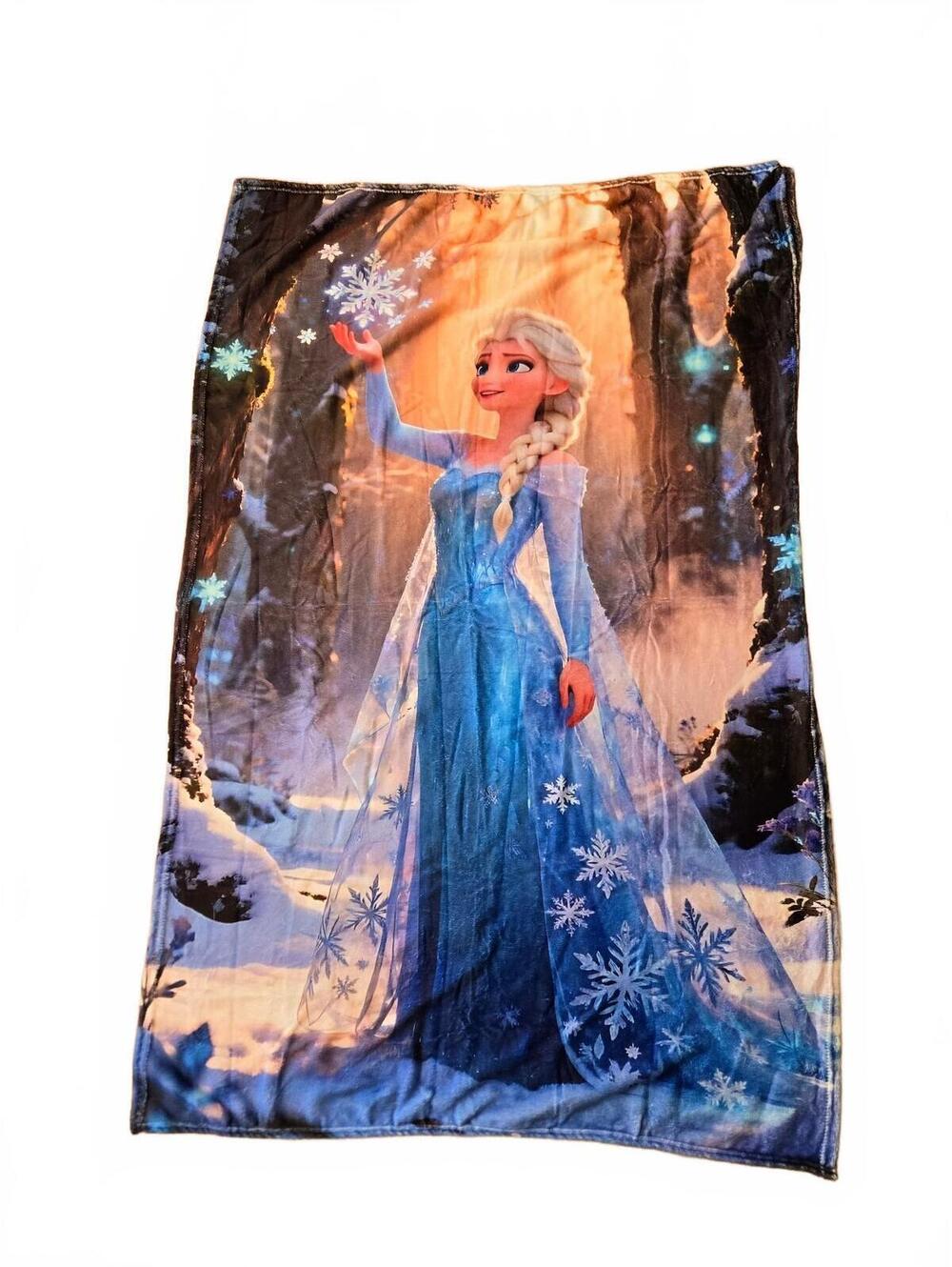 Frozen Elsa Fleece Blanket with Snowy Forest Design – Soft, Warm, and Colorful